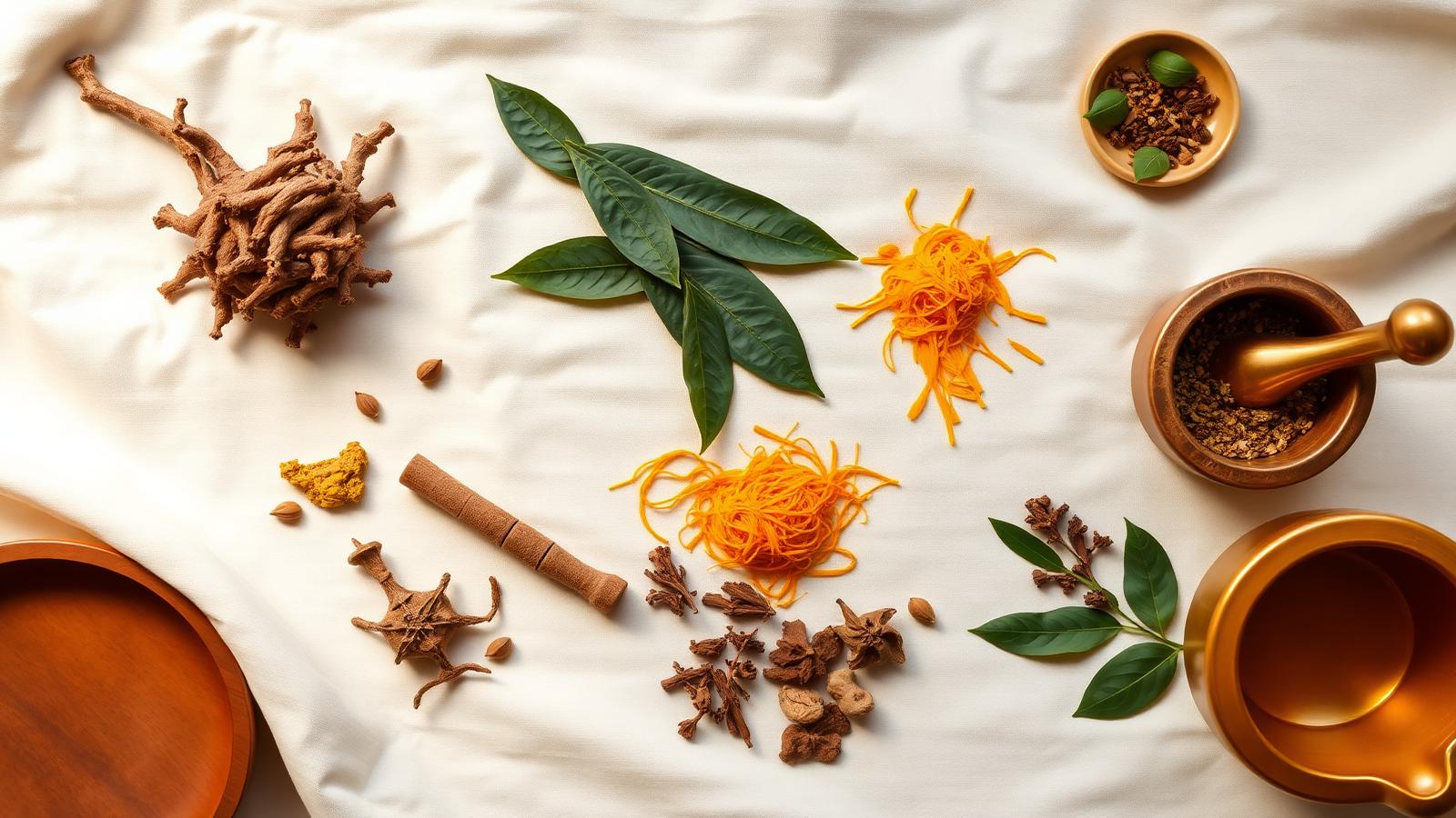 Ayurvedic herbs flatlay